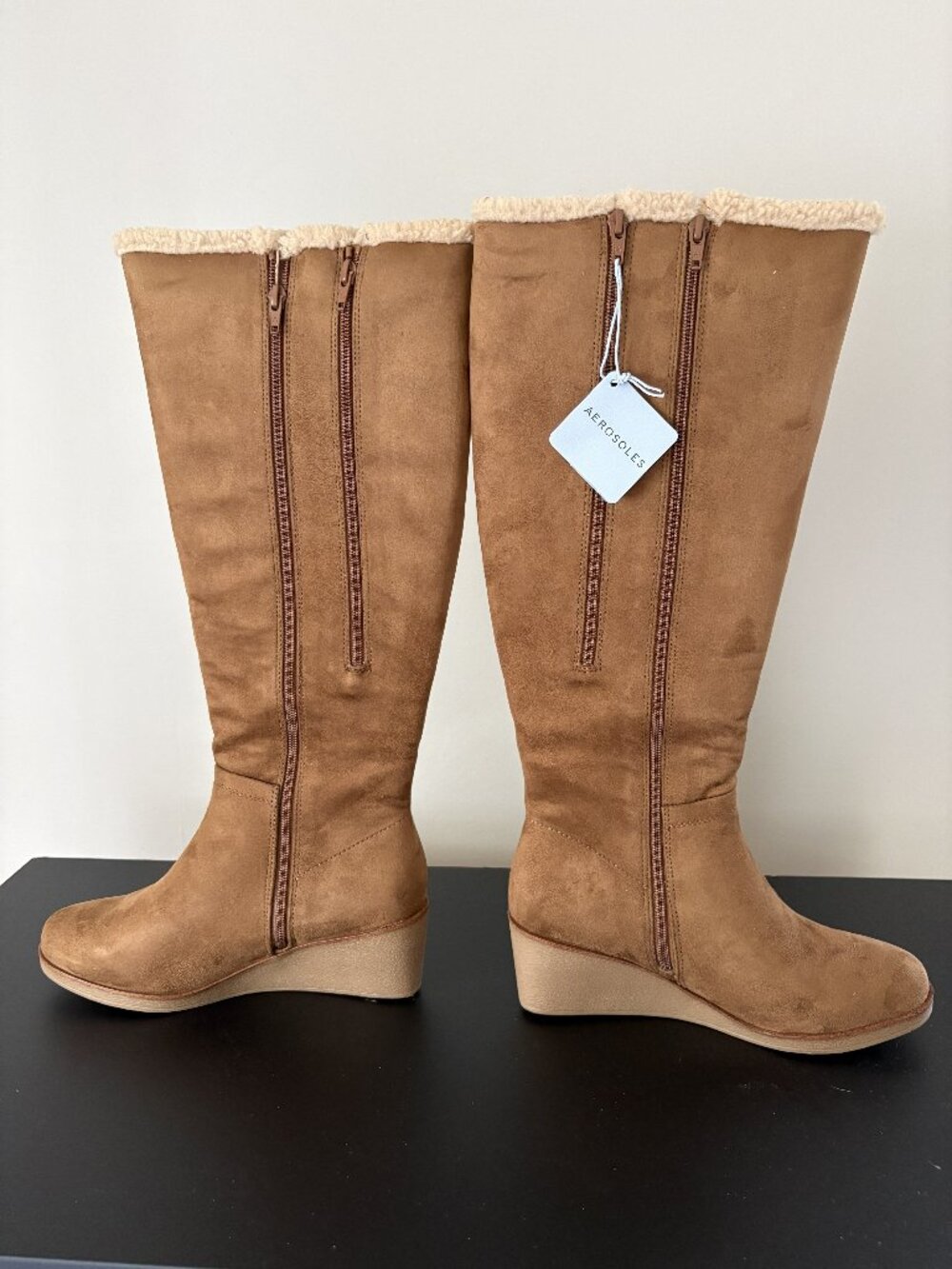 NWT AEROSOLES Binocular Knee High Suede Faux Sherling Boots SZ Women's 8.5